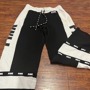 PINK black and white flared bottom sweat pants!!